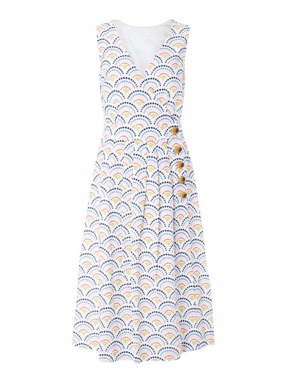 Boden Arwen Midi Dress Size 18L Cotton Linen Blend Rainbow Dot Print Wrap Style